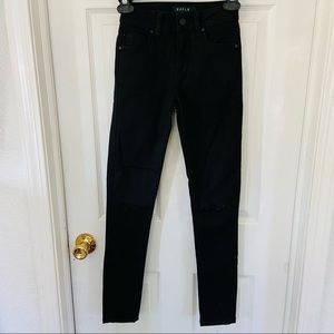 DSTLD high rise denim cotton stretch skinny black jean distressed knee SIZE 25